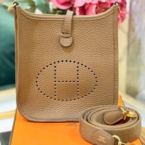 Hermes Mini Evelyne Brown Leather Bag